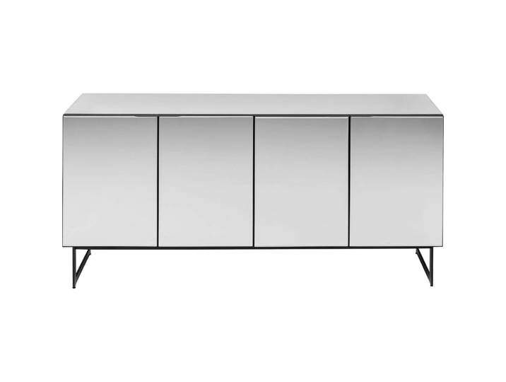 Buffet 4 portes en verre miroir et acier noir