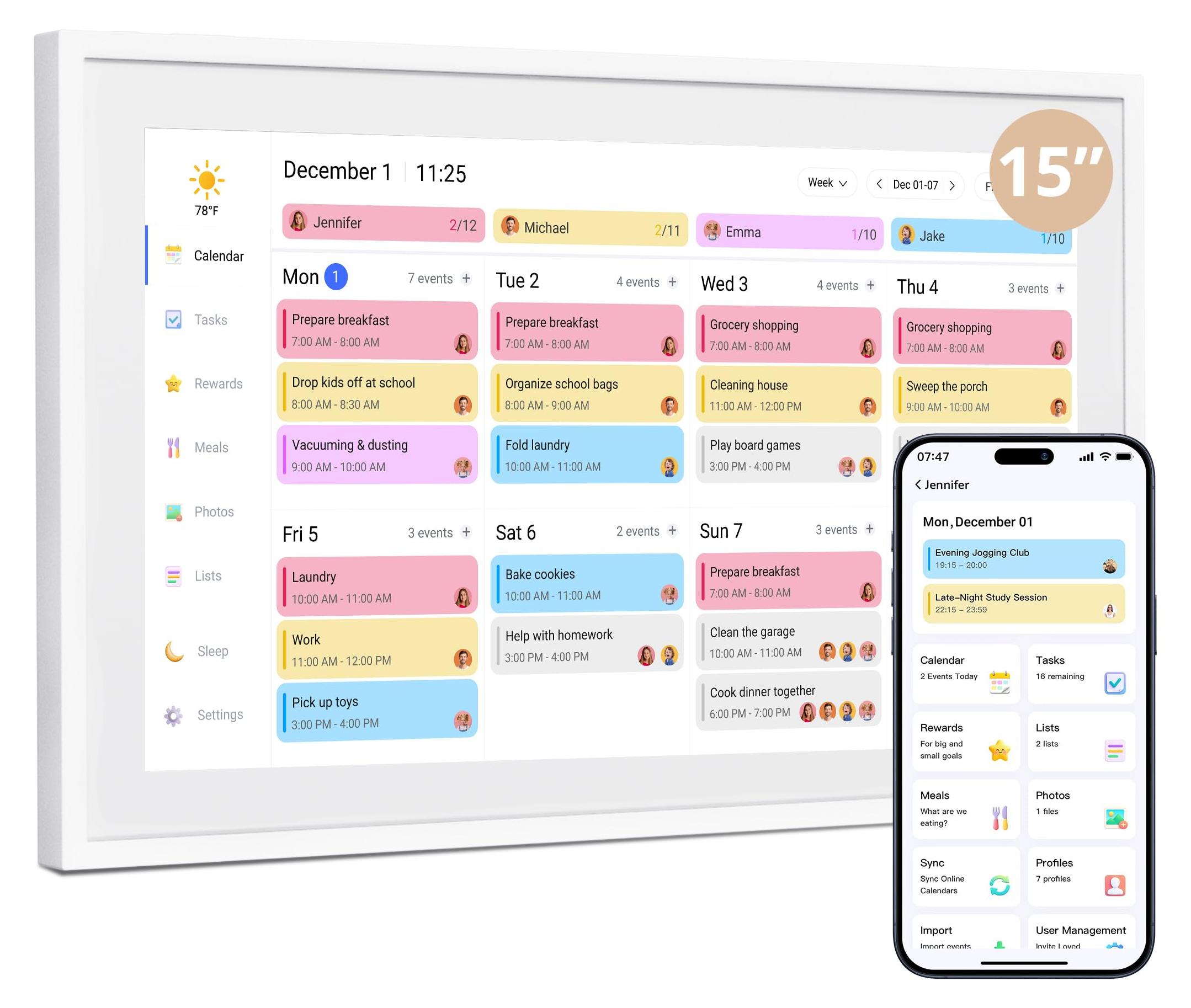 Digitaler Wandkalender - Familienplaner, 15,6 Zoll - FHD-Touchscreen - 32 GB - Weiß