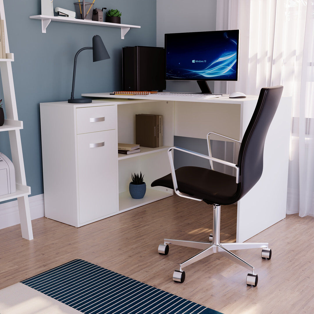 Latitude Run Muskoka L-Shaped Computer Desk White 75cm H X 120cm W X 59cm D
