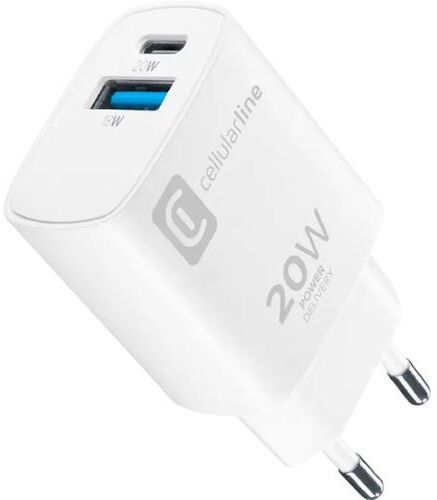 Carregador USB+USB-C Cellular Line 20W - Branco