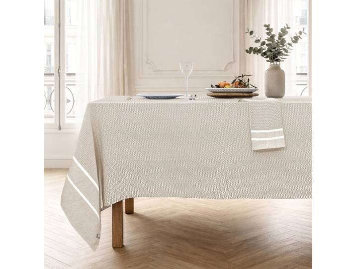 Nappe + 8 serviettes coton 160x350 beige