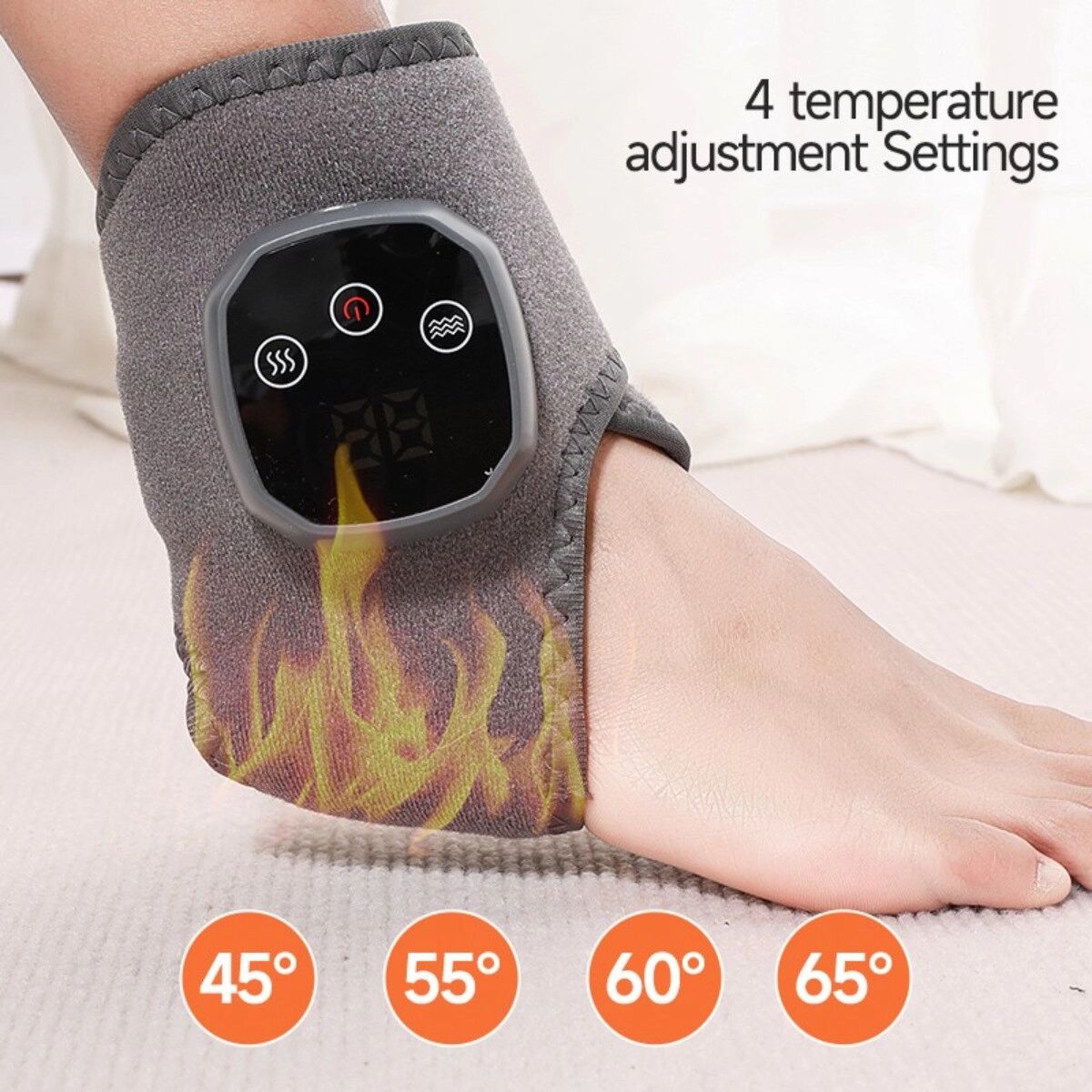 INF Kabelloses Ein-Fuß-Heiz-Knöchel-Massagegerät – Knetmassage, 3 Vibrationsmodi, 4 Heizstufen, 60-Minuten-Timer, Type-C