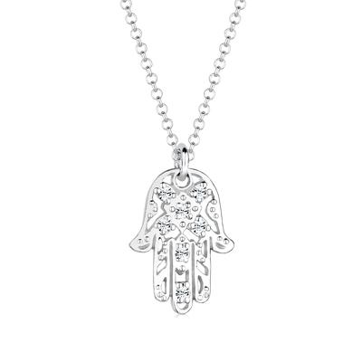 Silberkette ELLI "Halskette Hamsa Hand der Fatima Kristalle 925 Silber" Gr. 55, silber, Halsketten, Damen, 55,mit Stein, Silber 925 (Sterlingsilber), Silberkette