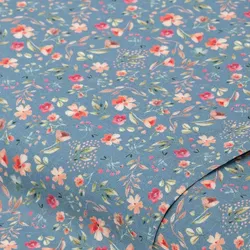 Baumwollstoff Vintage „Blümchen“, jeansblau-color