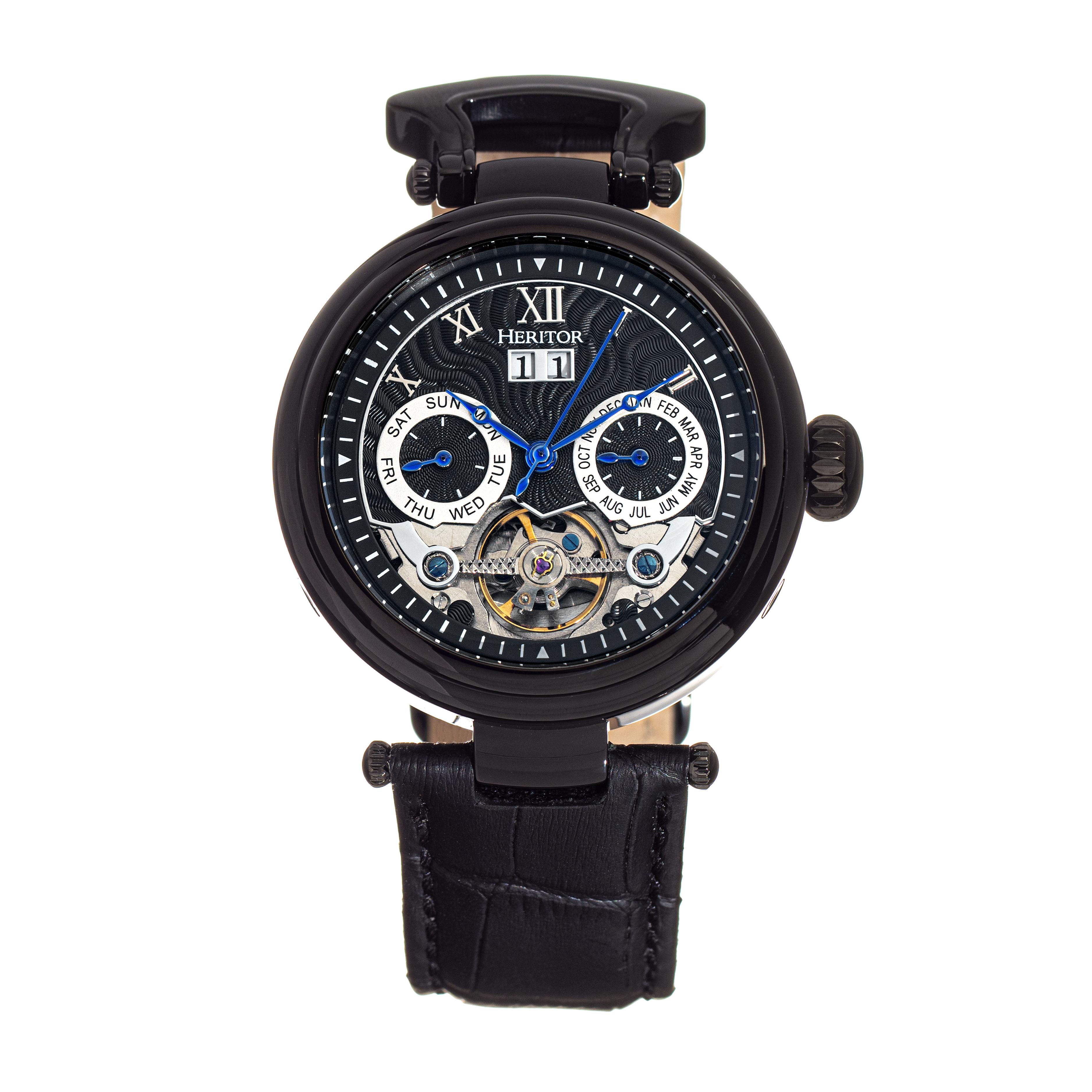 Heritor Automatic Ganzi semi-skelet lederen band horloge