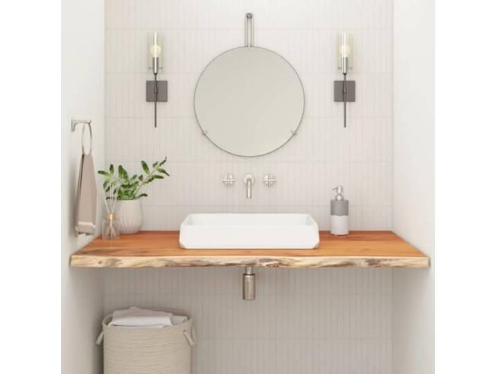 PTUGUOF Waschtischplatte 100x60x3,8 cm Massivholz Akazie Rechteckig Naturkante, Robust, Vielseitig Als Regal Oder Tischplatte, Einfache Reinigung