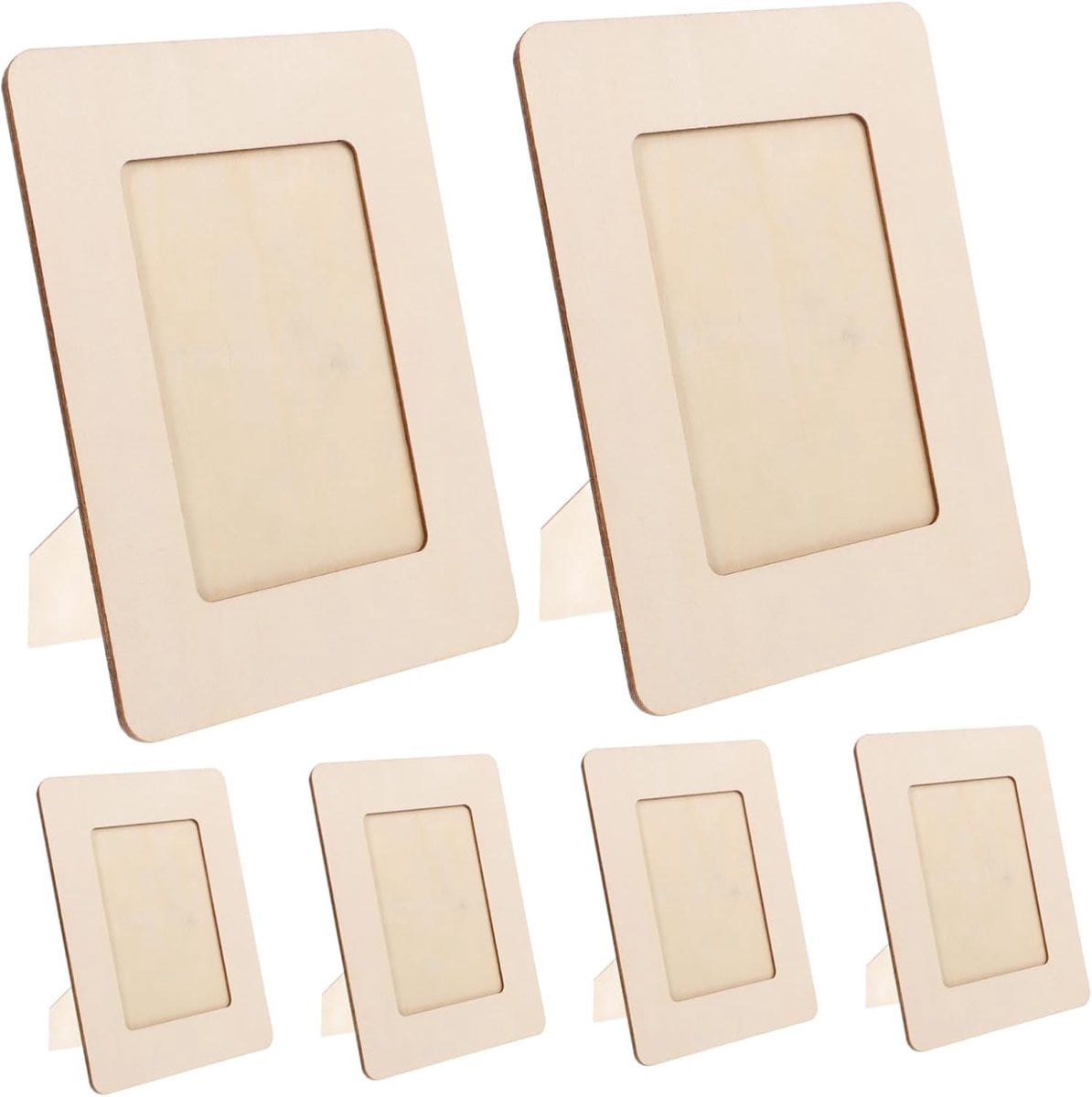 Set van 6 onbewerkte houten fotolijsten voor creatieve knutselprojecten, beige