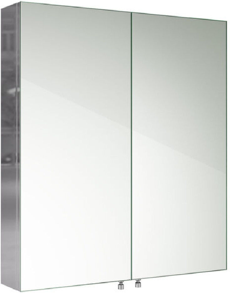 iBathUK Vienna Wall Mounted Stainless Steel Bathroom Mirror Cabinet with Double Door Storage Unit & 2 Shelves in Silver, 670x600mm Silver 670mm H