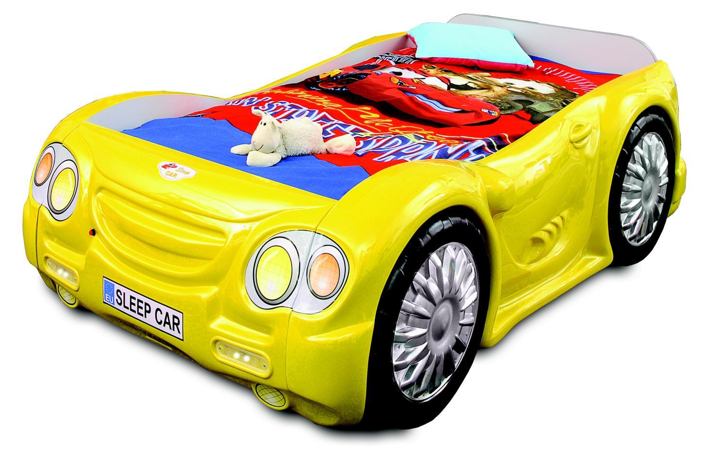 Rennwagen Auto Bett Matratze Kinderbett Autobett Kinderzimmer Betten Möbel gelb
