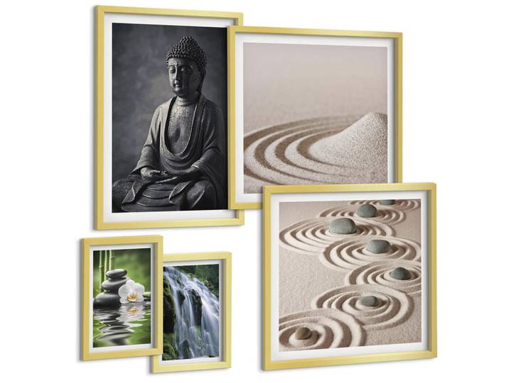 Tulup Bilder SET 5er Set - 50x50 cm & 20x30 cm & 40x60 cm Goldrahmen - Fußabdruck eines Astronauten auf dem Mond, Goldfarben, Kunststoff, Rechteckig, 40x60 cm, einfache und schnelle Anbringung, Bilder & Rahmen, Bilder