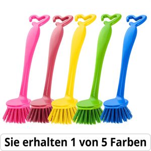 Gut&Günstig Spülbürste rund, mit Schaber, Kunststoffgriff mit PP-Borsten, farbig sortiert, Länge 24 cm
