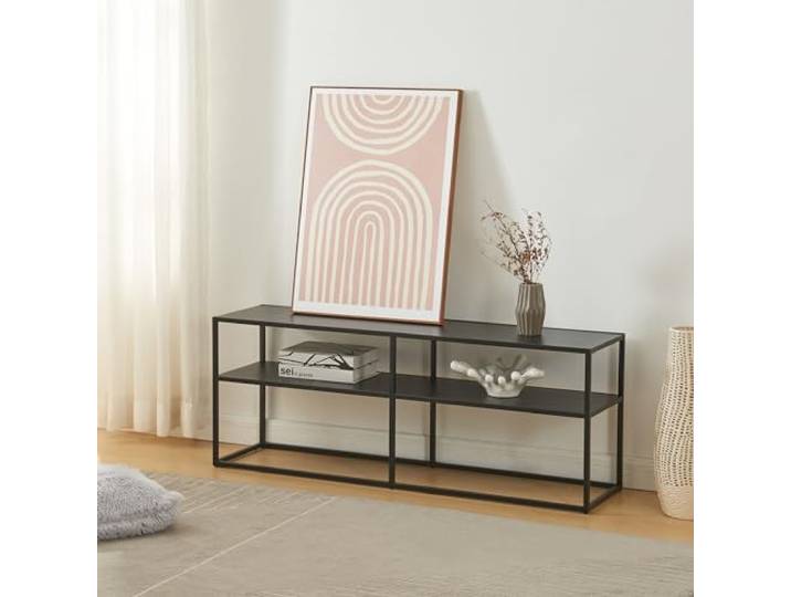 [en.casa] Fernsehtisch Solund TV-Lowboard Metallrahmen TV-Tisch Sideboard TV-Ständer mit Ablagen Fernsehschrank 120 x 30 x 46cm Schwarz