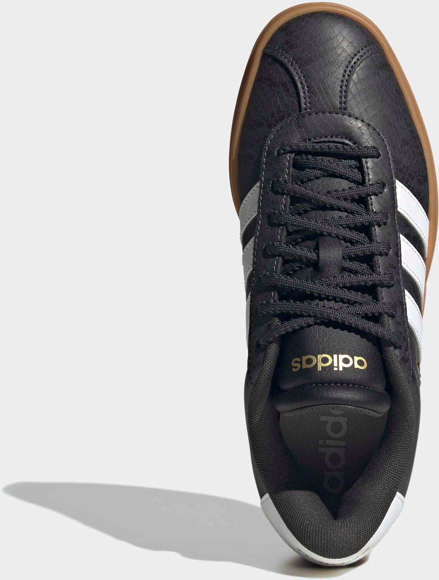 Plateausneaker ADIDAS SPORTSWEAR "VL COURT BOLD", Damen, Gr. 41, carbon, ftwr weiß, gold metallic, Leder, Synthetik, Textil, Schuhe Plateausneaker, inspiriert vom Design des adidas gazelle bold carbon, ftwr weiß, gold metallic 41