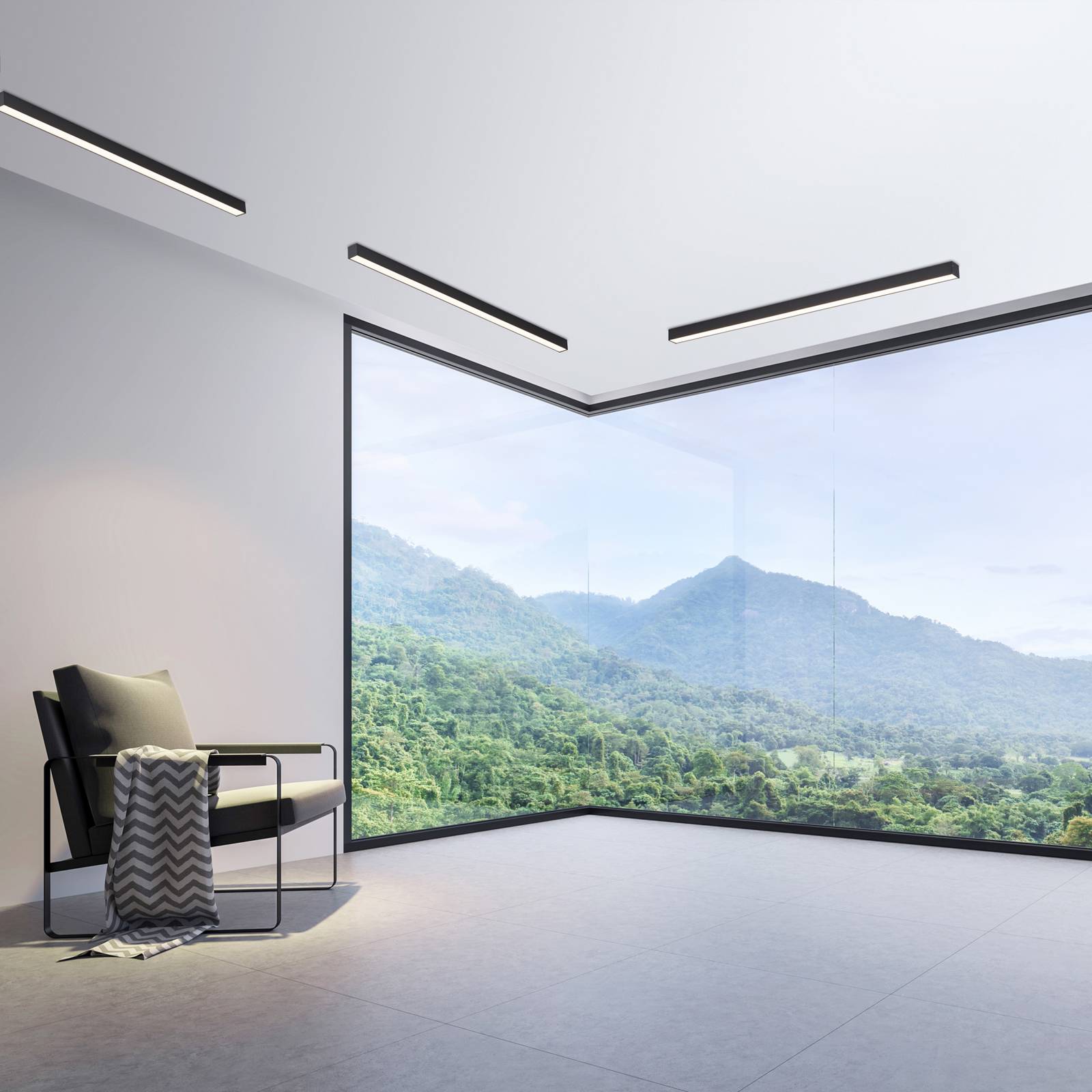 Pure LED Deckenleuchte Lines Straight, dimmbar, schwarz, für Wohn- / Esszimmer, Aluminium, Modern
