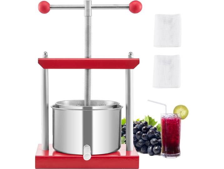 Presse à cidre VEVOR (3 L) avec 2 fûts en inox\, extracteur de jus manuel\, presse à cidre presse à raisin presse à huile d'olive presse à jus manuel avec poignée en T pour la cuisine