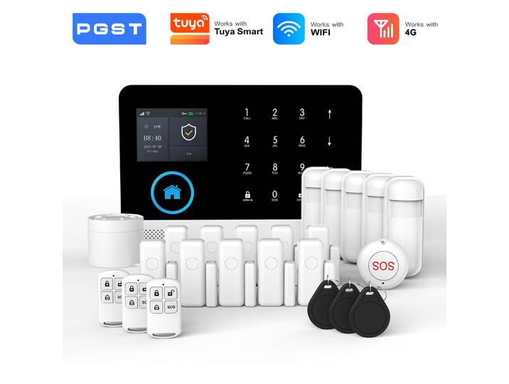 PGST kit alarme anti intrusion intelligent WiFi 4G Works with Tuya Smart Life système de sécurité sans fil pour maison appartement bureau contrôle par application installation facile sans frais