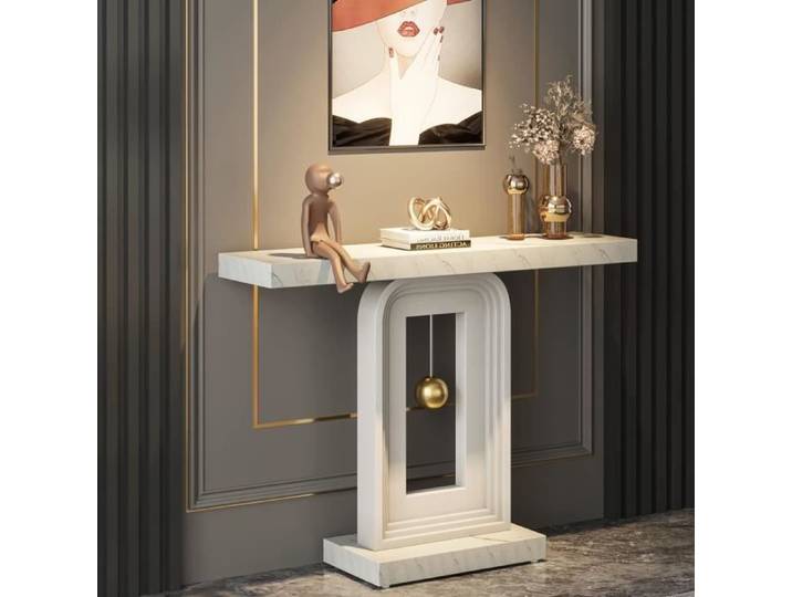 Tribesigns Table Console Meuble Entree 100cm Impression Marbre de Couloir Table D'entrée Table Console en Bois pour Salon Couloir