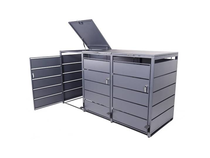 Albatros Mülltonnenbox mit Pedal 3er, Mtl3, Anthrazit, Metall, 216x116x80 cm, Gartenzubehör, Mülltonnenbox