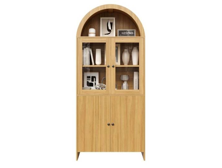 Vitrine buffet haut – armoire de rangement – porte vitrée – bois naturel