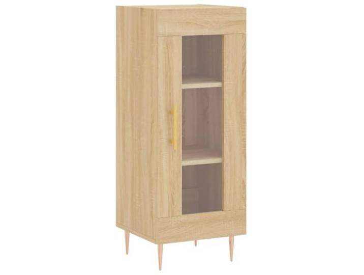 Fisinber Sideboard Sonoma-Eiche 34,5x34x90 cm Schrank mit Glastür Kompakter Kommodenschrank für Wohnzimmer und Schlafzimmer mit Glastür sowie robuster Oberplatte für Dekoration.