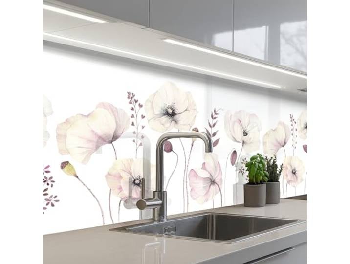 KitchenYeah© Spritzschutz Küchenrückwand Küche Abwaschbar Selbstklebend 80x250 cm - Küchenwand Küchenfront Küchen Rückenwand Wandschutz Blumen - Pastell - Pflanzen - Weiß