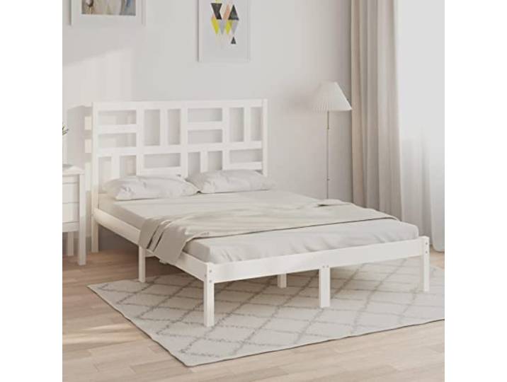 Massives Kiefernholz modernes Schlafzimmerbett Bettgestell Weiß 160x200 cm Massivholzbett Weiß 160x200 cm Bettgestell mit Kopfteil aus Kiefernholz Stabil Modern