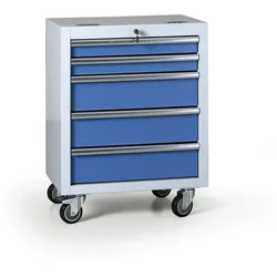 Mobiler Werkstatt-Werkzeugkasten G2, 5 Schubladen, 645 x 460 x 860 mm, blau