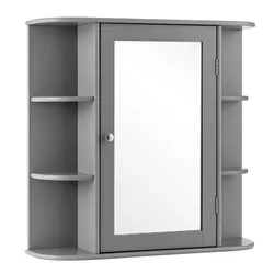 Helloshop26 - Badezimmer-Wandschrank 65 x 17 x 64 cm mit Spiegel und 6 Regalböden modern und vielseitig aus grauem MDF 20_0012770