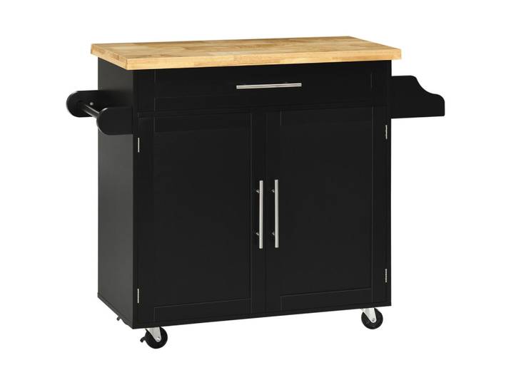 Homcom Küchenwagen, Gummiholz, Schwarz, 109 x 40 x 89 cm, Holzwerkstoff, 40x89x109 cm, Esszimmer, Servierwagen