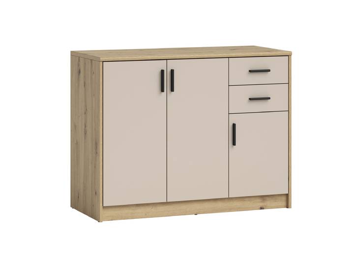 Kommode 2 Schubladen Beige-Kaschmir - Eiche 109 x 50 cm - NELLY