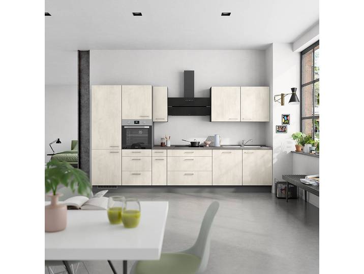 Ofenschrank Riva mit Tür & Schüben 60 x 217 x 58cm Türanschlag links Weiß/Weißbeton Dekor