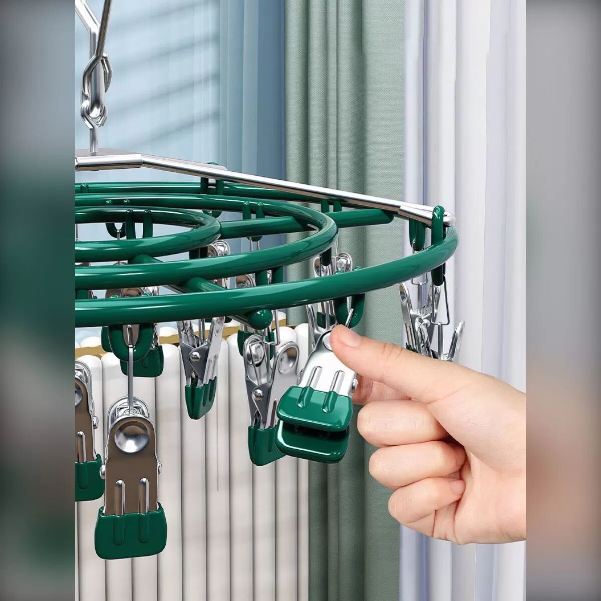 INF Vielseitiger Edelstahl Hänge-Wäschetrockner mit 24 Clips — 360° Rotation, Soft-Grip Schutzklammern, Korrosionsbeständige Grau