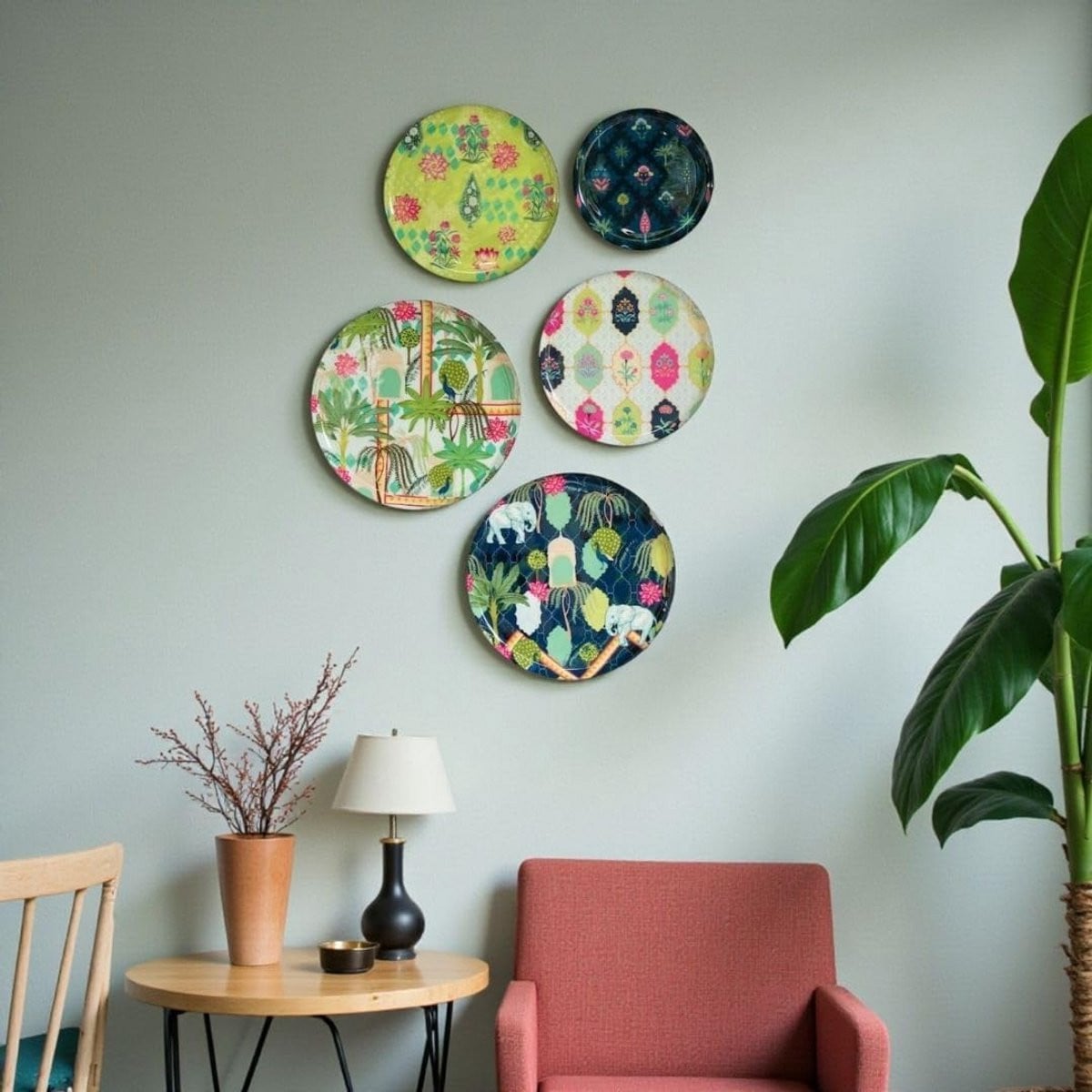 Set van 5 Decoratieve Metalen Wandborden voor Woonkamer en Slaapkamer - Multi Kleurige Wandkunst