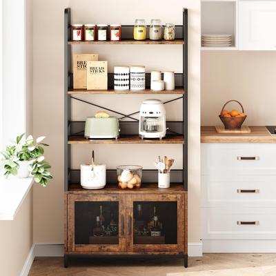 Garvee Industrial Rustic Bookshelf with Mesh Doors, 70-Inch Tall 5-Tier Storage Cabinet with Adjustable Feet, Open and Closed Shelving
