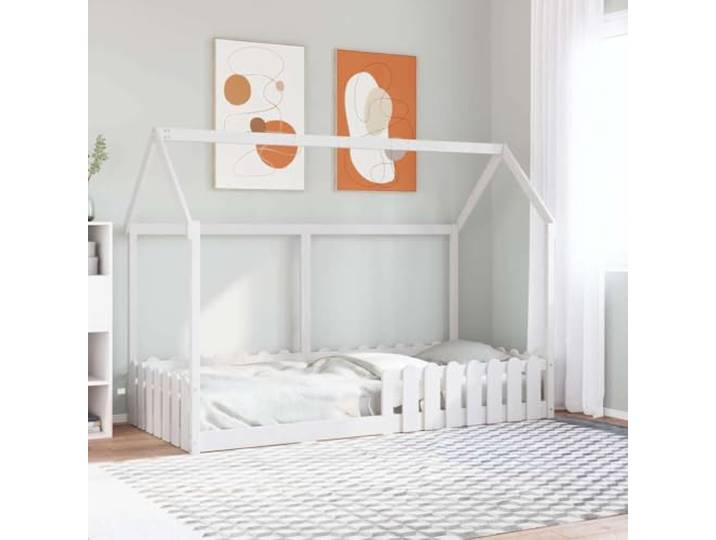 YNGBHFNOP Massives Kiefernholz Hausbett Spielhaus Weiß 90x190 cm Kinderbett Hausbett Weiß 90x190 cm Massivholz Kiefer Kinderzimmer Design Bettrahmen mit Lattenrost Sicherheitsgeländer DIY