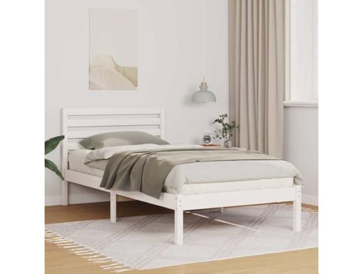 WDGJJFECNMUEHI Massives Kiefernholz modernes Plattformdesign 80x200 cm Weiß Bettrahmen mit Kopfteil Weiß 80x200 cm Massives Kiefernholz Einzelbettgestell mit Lattenrost Plattform Bettständer Stabil