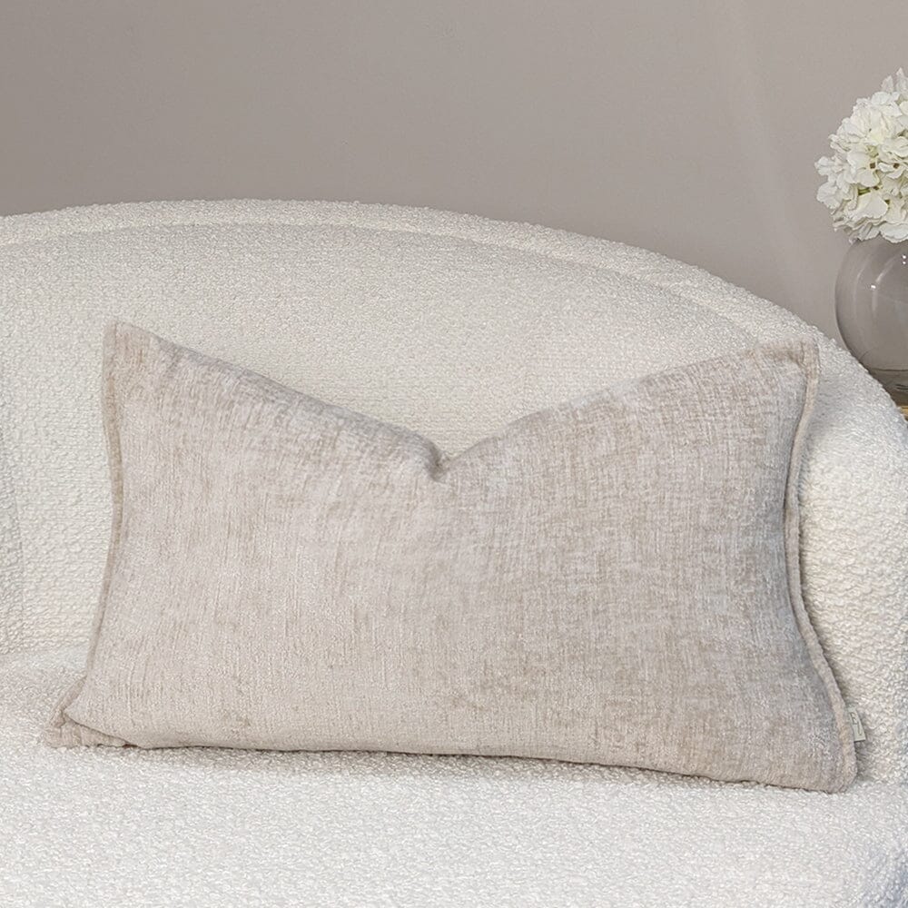 Souffle Cream Woven Feather Filled Cushion with Oxford Border - 30x50cm