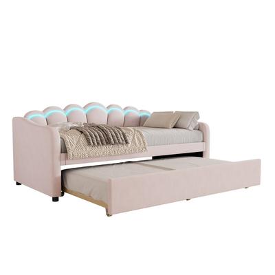 STILVORA Tagesbett 90x200 Ausziehbett Rollbett RGB-LED-Beleuchtung Flanell MDF komfortabel modern platzsparend multifunktional Rosa