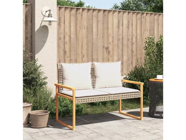 Banc de jardin avec coussin mélange résine tressée acacia - - en bois d'acacia massif - mélange beige et marron xgu21t4166