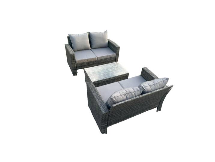 Fimous Gartensofa Hohe Rückenlehne Polyrattan Dunkelgrau 4-Sitzer, Metall, rechteckig, Gartenmöbel, Gartengarnituren, Gartenmöbel-Sets