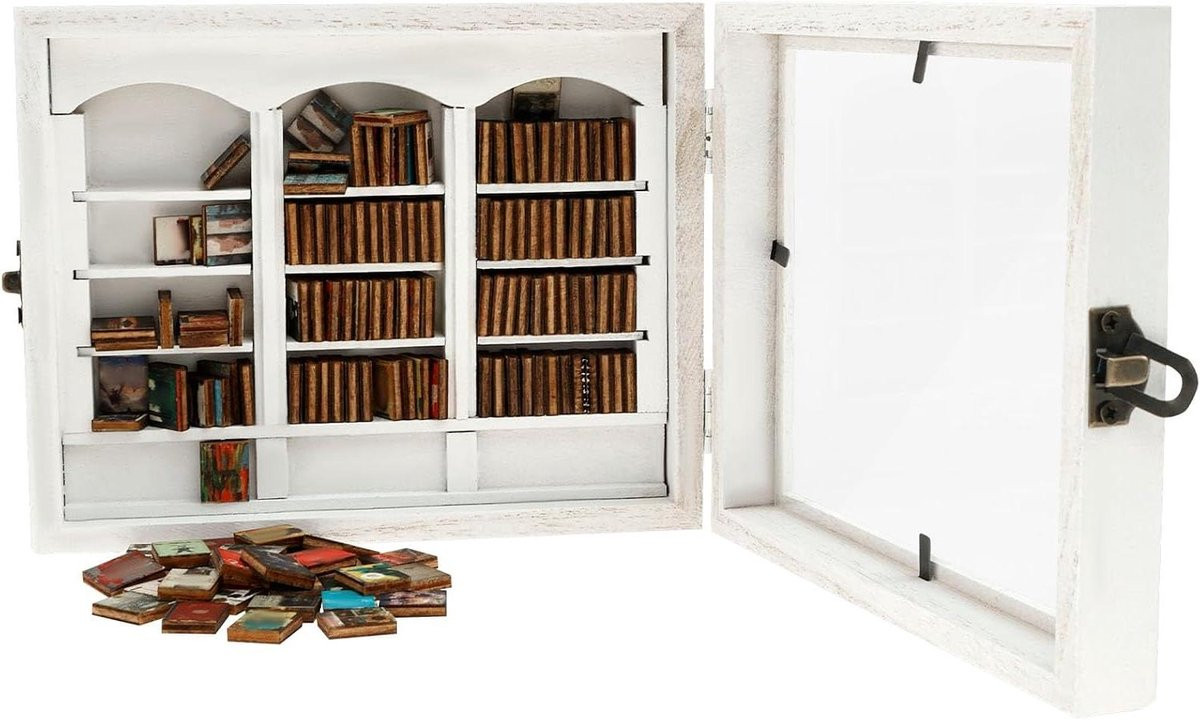 Mini Boekenkast Miniatuur Bibliotheek Wit - B/D/H: 15 x 12 x 3.5 cm
