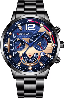 Inspire Essentials Mens Stainless Steel Quartz Watch Classic Analog Calendar black Blue
