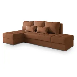 ECKSOFA NORVIupferfarben Geflochtener Stoff mit Schlaffunktion