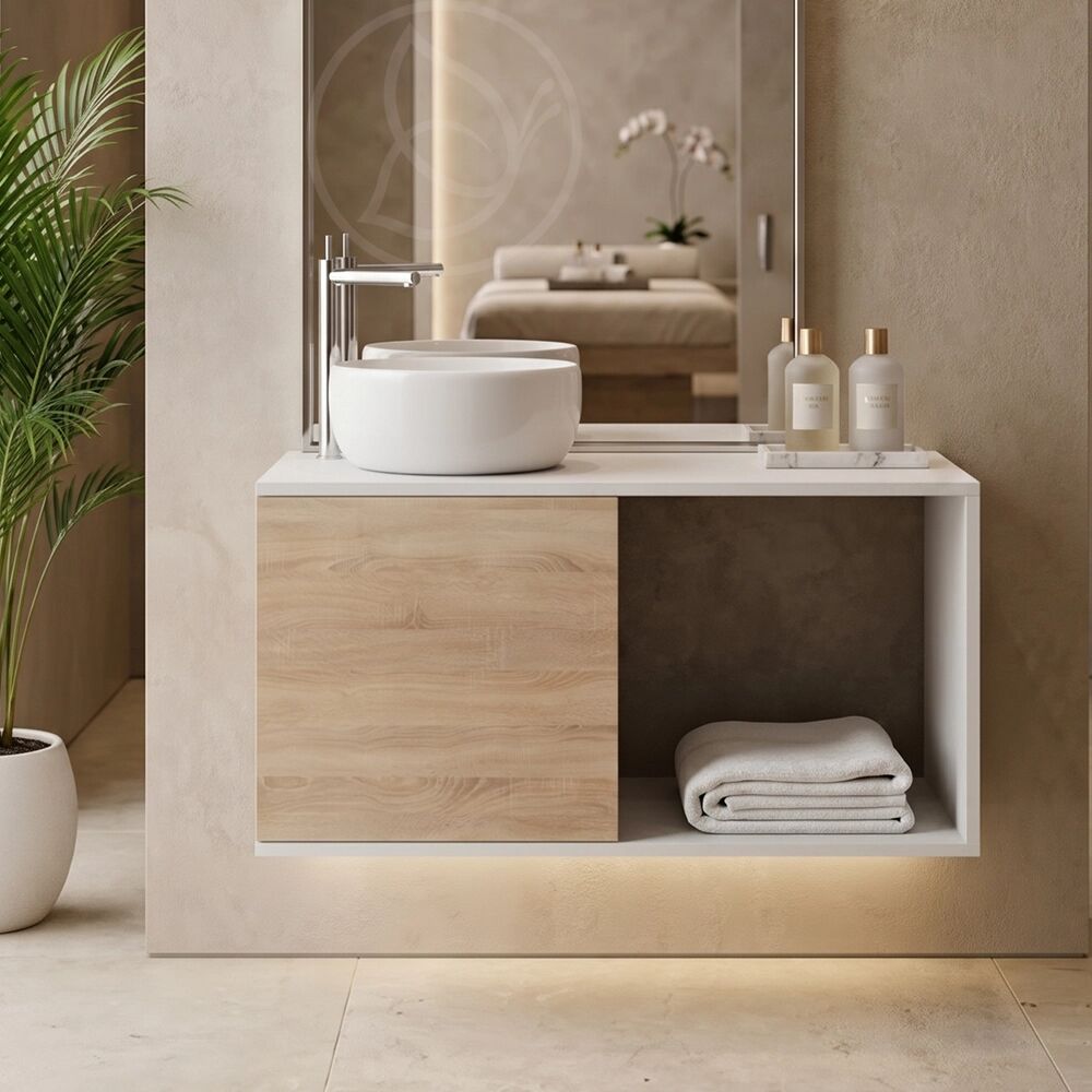 Melcap Mobile Sospeso Aperto con Lavabo e Miscelatore per Centro Estetico, SPA e Salone Solo Mobile
