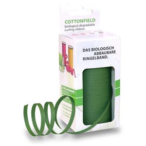 Präsent Geschenkband Cottonfield, tannengrün, Kräuselband aus Baumwolle, 5mm x 100m, matt