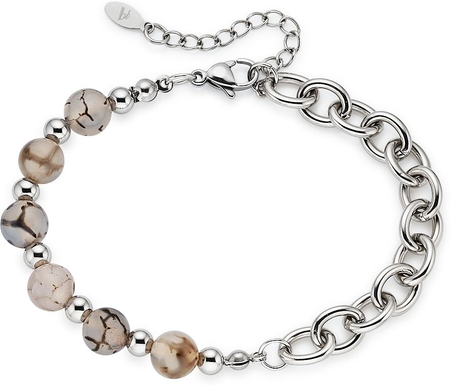 Edelstahlarmband BRUNO BANANI "Schmuck Geschenk Edelstahlarmband mit Natursteinen", silber (edelstahlfarben, beige, beige), Armbänder, Damen, 24cm, Edelstahl, Edelstahlarmband, mit Naturstein