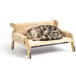 Relaxdays Erhöhtes Katzenbett mit Plüsch Beige,Hellbraun,Schwarz
