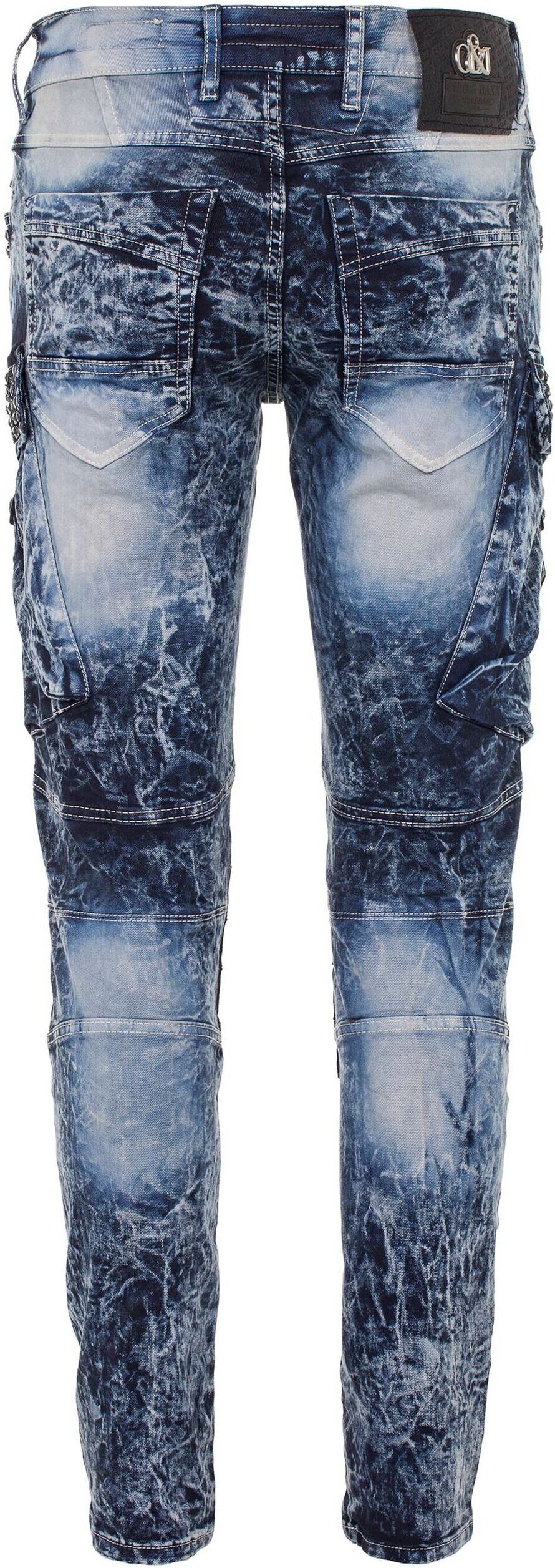 Bikerjeans CIPO & BAXX "Jeans", Herren, Gr. 29, Länge 32, blau, 98% Baumwolle, 2% Elasthan, unifarben, regular fit lang, Jeans, Mit Ripp-Details, CD494