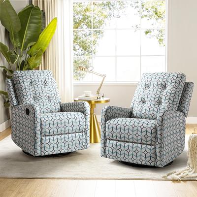 Art of Living Designs Arlette Modern Floral Manual Swivel Rocking Recliner with Ergonomic Segmented Backrest and Angle Adjustment Button Set of 2