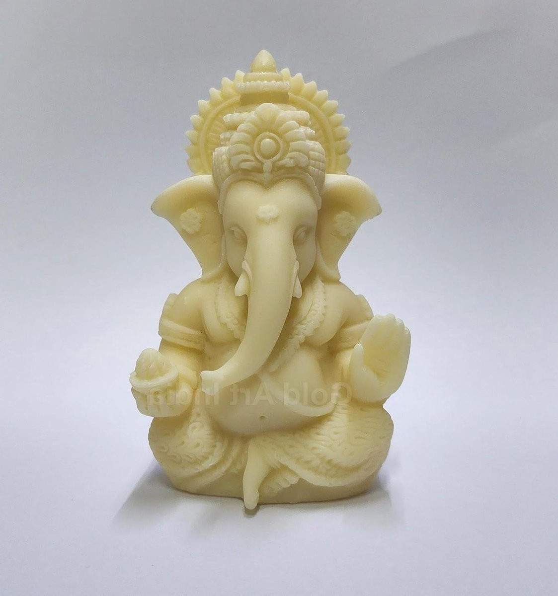 Ganesha Beeldje Ganpati Murti voor Auto Dashboard Decoratie - Ivoor - Hoogte: 8.9 cm
